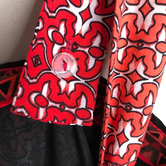 Tribal Orange/Red/Black Geometric Pocket SunDress by White House Black Market - Picture 6 of 8